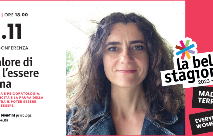 Il 16 novembre 2023 alle 18, presso il Teatro Cristallo, il nostro Consultorio propone una serata di approfondimento sul tema del valore di sé per riflettere su alcuni aspetti e su alcune prospettive legate all’essere donna. A condurre la serata sarà la Dottoressa Giada Mondini, Psicologa e Psicoterapeuta della città di Bologna, che accompagnerà i presenti a una riflessione rispetto al sentimento di valore personale, inteso come un prezioso ingrediente del vivere, capace di racchiudere elementi protettivi riguardo alla possibilità di potersi costruire e definire nel rispetto di Sé e dell’Altro. La serata desidera creare uno spazio in cui pensare insieme ai possibili significati racchiusi nell’“essere donna”, e offrire al contempo un’occasione per poter parlare di emozioni e di sentimenti, con l’intento di suscitare domande e ulteriori riflessioni.