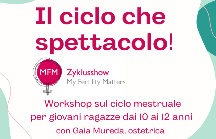 Un workshop esperienziale, tenuto dall'ostetrica Gaia Mureda, per ragazze dai 10 ai 12 anni ideato per comprendere quello che accade nel corpo femminile durante lo sviluppo.
Attraverso un linguaggio rispettoso e comprensibile, storie, immagini e materiali simbolici le ragazze verranno approcciate in modo positivo alle varie fasi del ciclo mestruale.
 